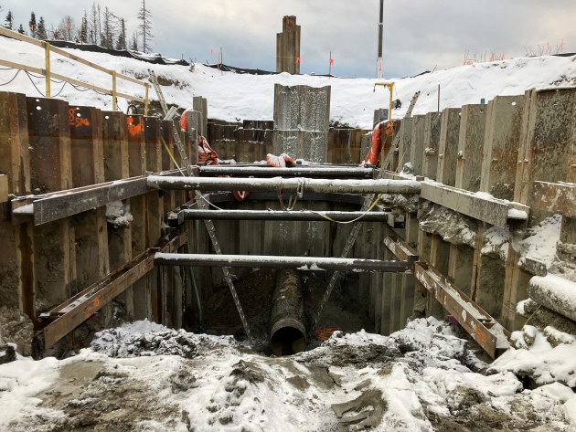 Sheet piles in the excavation