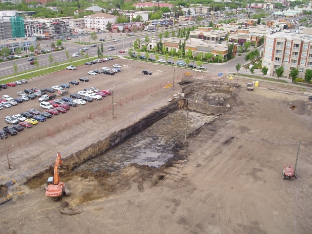 Aerial view of a future building site at MacEwan